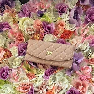 Badgley Mischka Tan Quilted Wallet with Gold Hardware